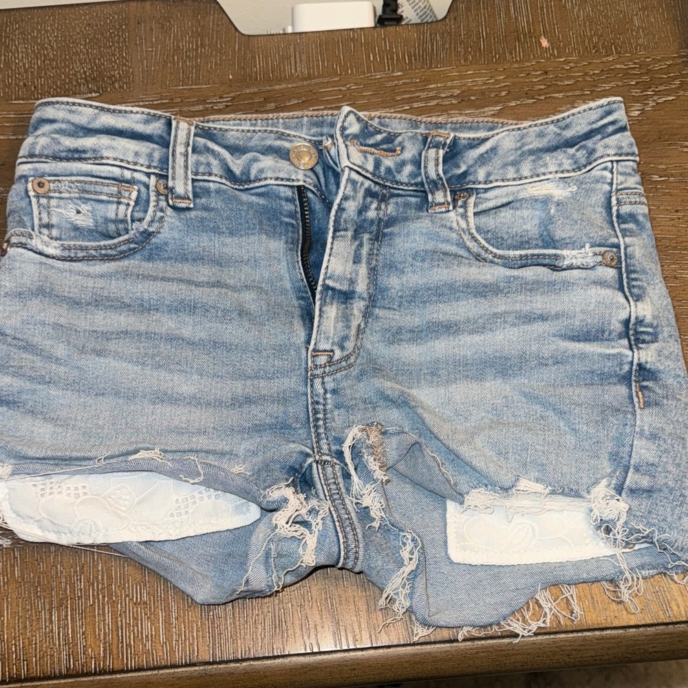 American Eagle Outfitters Light Blue Distressed Denim Cutoff Shorts